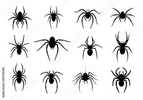 Silhouette Flat Style Spider Illustration Various Shape Design Element