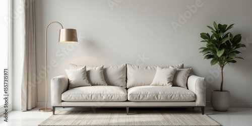 Modern Minimalist Living Room Interior Design Featuring Neutral Tones and a Comfortable Sofa