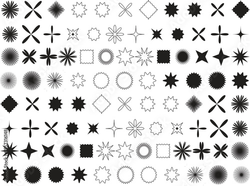 Brutalist abstract geometric shapes and grids. Brutal contemporary figure star oval spiral flower and other primitive elements.