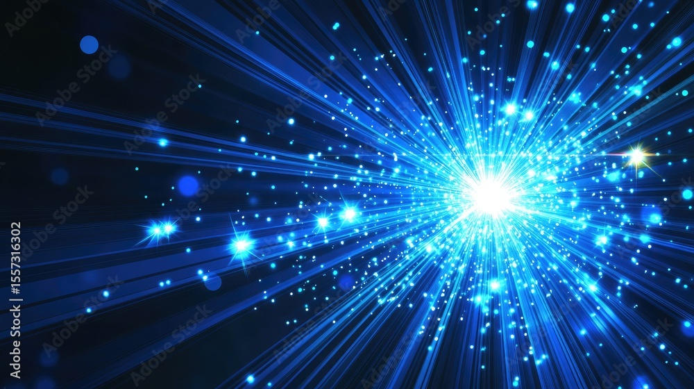 Fototapeta premium Radiant blue lightburst radiating outward from a central point.