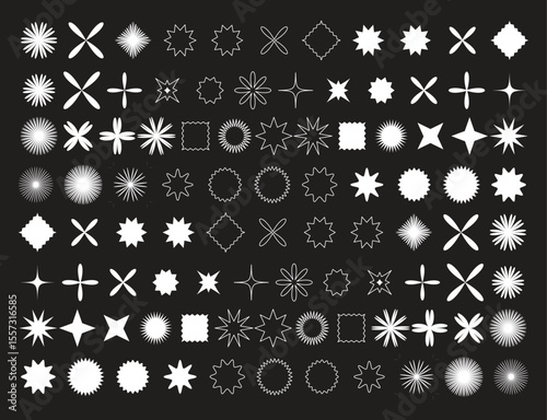 Brutalist abstract geometric shapes and grids. Brutal contemporary figure star oval spiral flower and other primitive elements.