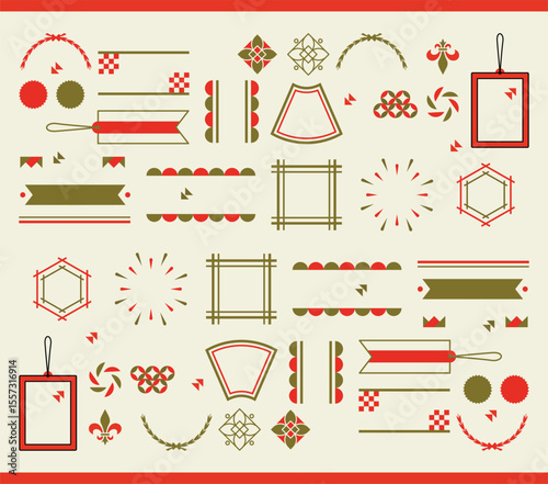 Asian design element set. Vector decorative collection of patterns, lanterns, flowers , clouds, ornaments in chinese and japanese style.