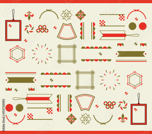 Asian design element set. Vector decorative collection of patterns, lanterns, flowers , clouds, ornaments in chinese and japanese style.