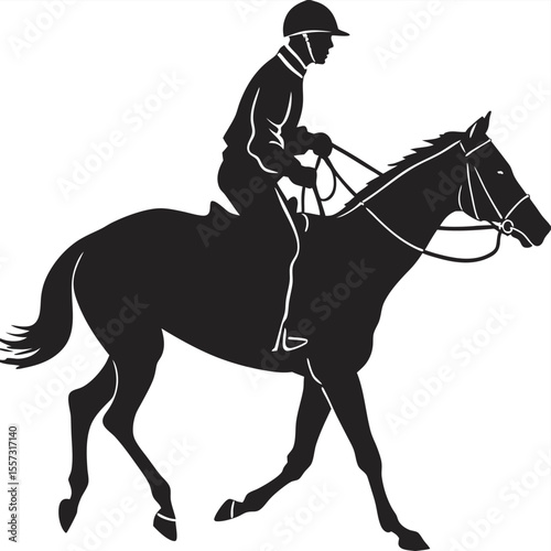 Jockey Riding Horse: Equestrian Silhouette Vector Graphic