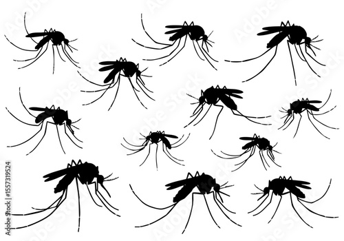 Simple Silhouette Multiple Mosquito Insect Pest Disease Carrier Illustration