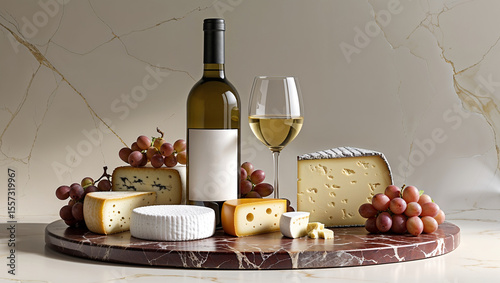 Assorted Cheese Platter with White Wine and Grapes
