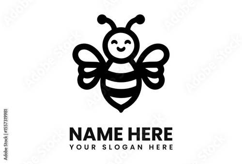 A friendly, cartoon-style bee logo with a smiling face, wings, and stripes.