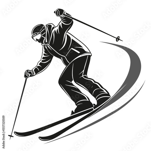 Dynamic Skiier Silhouette: Powerful Winter Sports Vector Graphic