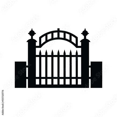Elegant Black Wrought Iron Gate Design Vector Illustration