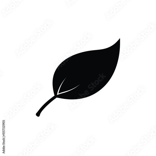 Simple Black Leaf Silhouette Icon Vector Illustration