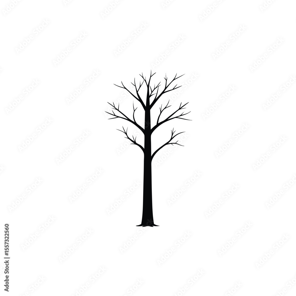 Obraz premium Bare Winter Tree Silhouette Simple Vector Illustration