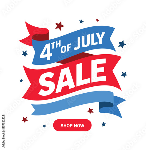 4th of July Sale Banner with Patriotic Red and Blue Ribbons