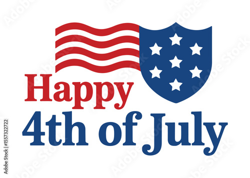 Happy 4th of July Graphic with Patriotic American Shield and Stripes