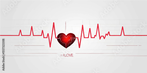 Heartbeat on ECG: A vibrant symbol of love, health, and medical care, illustrating the pulse of life