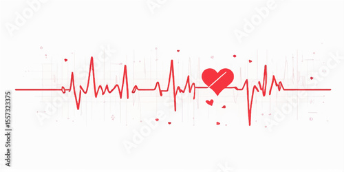 Red electrocardiogram showing a pulsing heart line, symbolizing love, health, and medical care