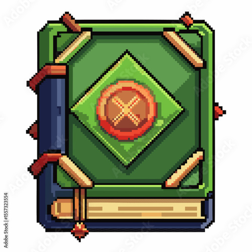 Pixel Art Magic Book Icon for Fantasy RPG Games and Retro 8 bit Design Projects