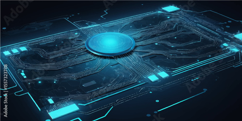 Abstract blue global network technology with glowing circuit lines