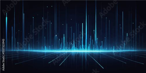 Abstract blue background with glowing light waves and a digital sound equalizer design