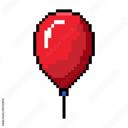 Pixel Art Red Balloon Isolated on White Background   Retro Gaming Style