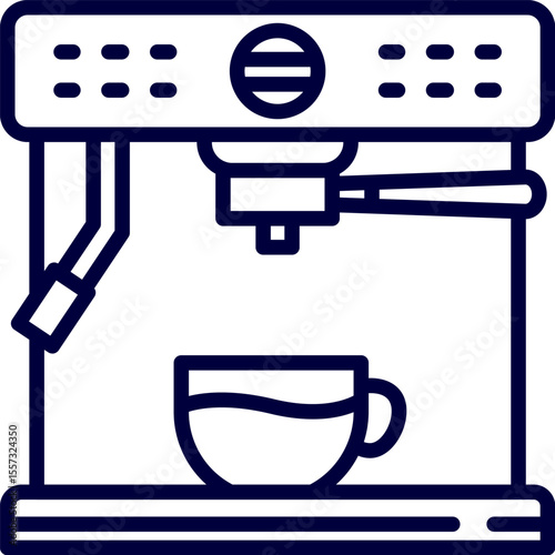 Coffee machine and coffee cups. Coffee maker machine line art vector
