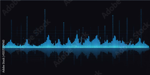Blue sound wave vector illustration for music, audio, and technology designs, perfect for city-themed backdrops or business data visualizations