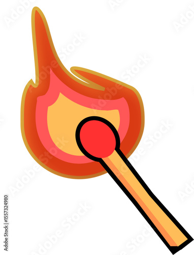 Match fire. Lit match stick burning with fire flame. Wooden match, hot and glowing red isolated on transparent background. Burning Match Stick Illustration. Match With Fire