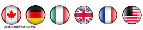 International Country Flag Icons Canada Germany Italy UK France USA Buttons