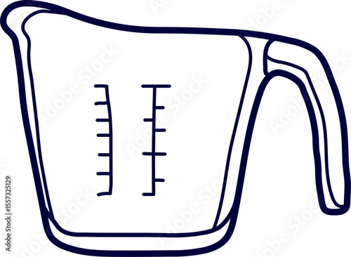 Vector illustration of a measuring cup. measuring cup line art, black outline, vector and illustration, coloring book page line art drawing