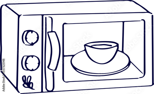 Microwave Oven with cup. Vector illustration of microwave oven with coffee cup icon. Ideal for kitchen appliance websites, small electronics stores, and modern cooking guides.