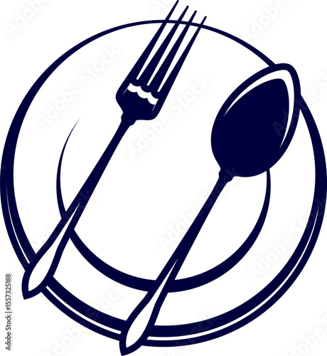 Plate with spoon. Tablespoon, Fork And Plate. Dinner Set Vector Illustration. Plate and Cutlery