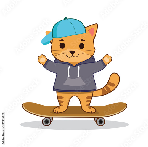 Orange cat on skateboard