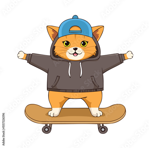 Orange cat with skateboard