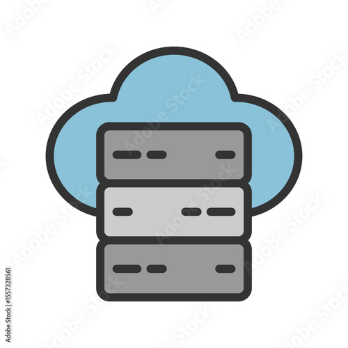 Vector illustration of a Cloud Server in solid line style isolated in white background