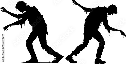 Walking Zombie Silhouette - Horror and Halloween Vector Illustration