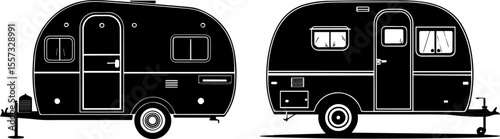 Teardrop Camper Trailer Silhouette - Road Trip and Camping Vector Illustration