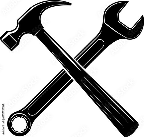 Crossed Hammer and Wrench Tools Icon for Repair and Construction