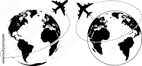 Airplane Flying Around the Globe Vector Icon for Global Travel