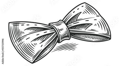 Vintage Bow Tie Illustration — Black and White Hand-Drawn Etching Style