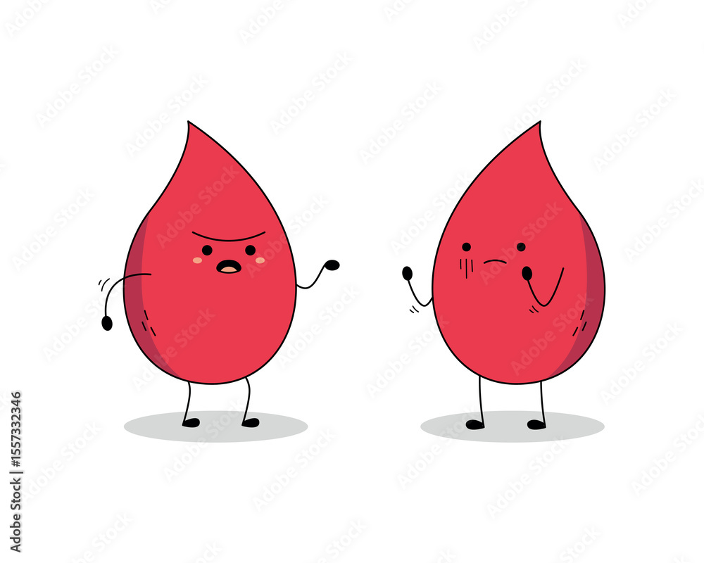 Cute red blood droplet cartoon character arguing doodle Cute red blood droplet cartoon character arguing doodle