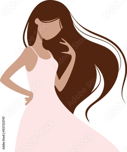 girl with long hair in white dress