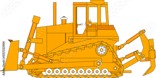 Dozer is a type of heavy equipment used for construction. Dozers are used to push, dig or pull materials such as sand, soil, rocks and others. Dozer illustration.	
