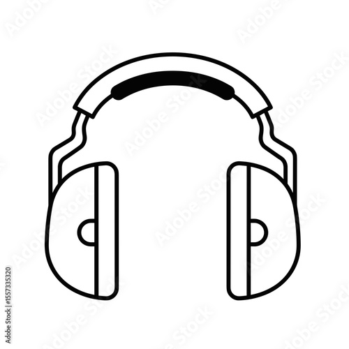 Headphones in minimalist style with black outline on white background  