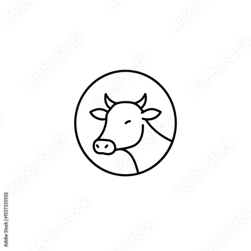 Cow icon illustration with minimal design on transparent background  