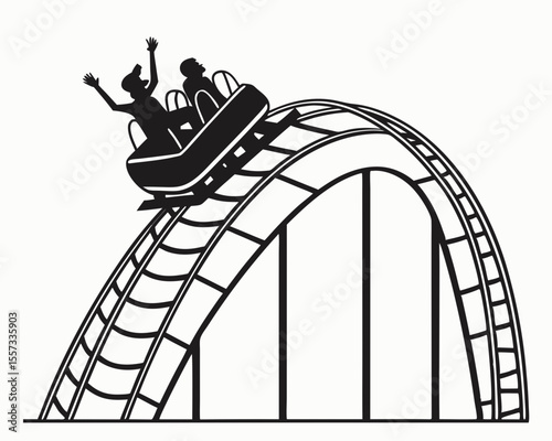 Exciting rollercoaster ride cartoon illustration depicting joyous theme park adventure