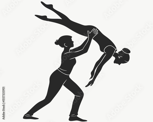 Graceful acrobatics silhouettes illustrating balance strength and human connection