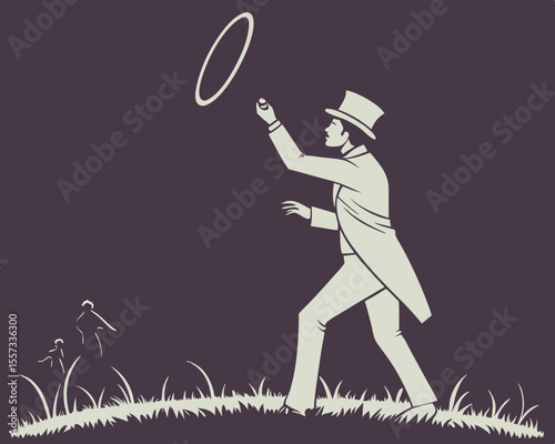 Silhouette of a magician throwing a ring in an elegant vintage design