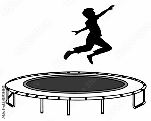 Silhouette of a jumping person on a trampoline recreation exercise playful activity
