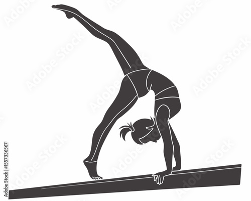 Vector illustration of a gymnast performing a handstand on balance beam