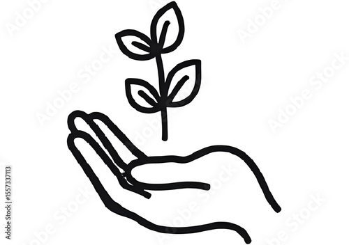Vector icon of a hand holding a sprouting plant