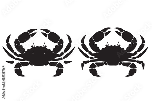 Silhouette illustration of two crabs, black and white vector graphic design